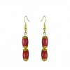 Beautiful Hanging Red Bead Earrings With Golden Hue Metal Accents With Fish Hook