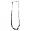 Awesome Midnight Black Glass Beads Chain With Silver Cylindrical Glass Beads Accents